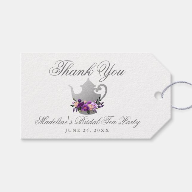 Étiquettes-cadeau Tea Party Fête des mariées violet violet Merci (Devant (Horizontal))