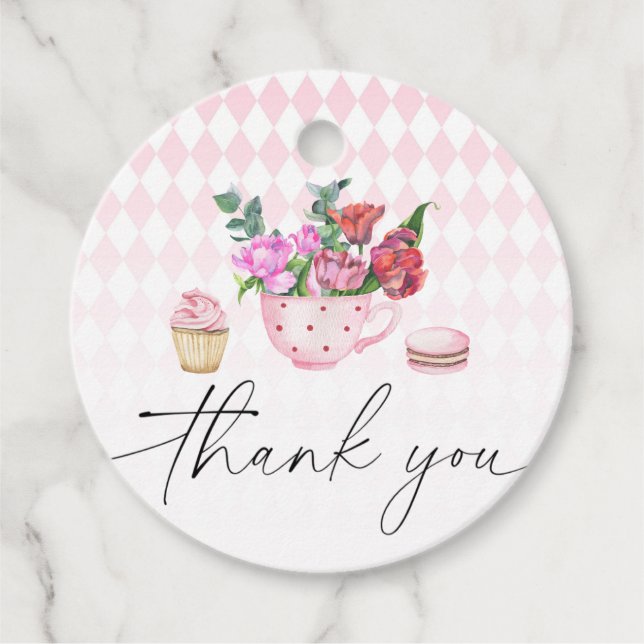 Étiquettes Cadeau Tea Party Flowers baby shower merci (Devant)