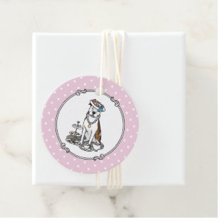 Étiquettes Cadeau Tea Party Pit Bull (lt brindle white 3) chien mign