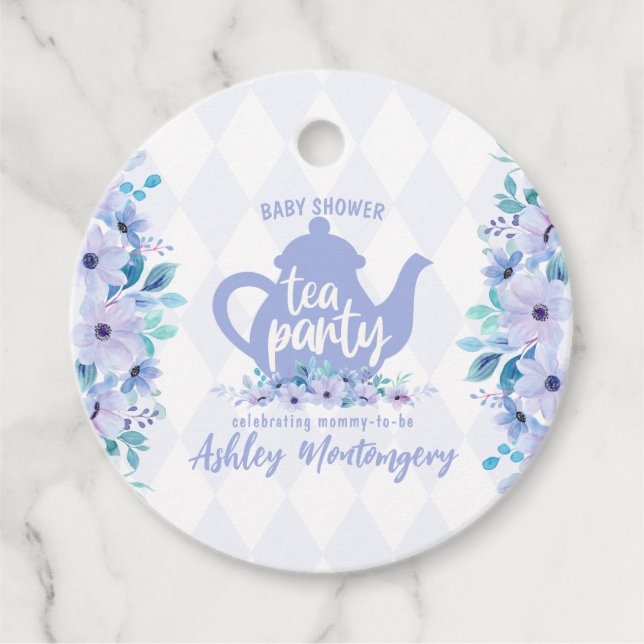 Étiquettes Cadeau Tea Party Purple Aquarelle Baby shower (Devant)