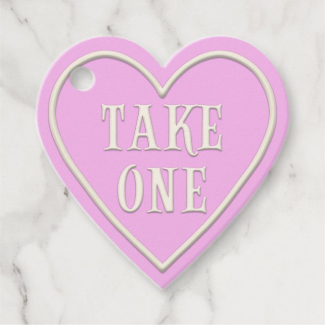Étiquettes Cadeau Tea Party "Take One" Coeur rose Personnalisé (Devant)
