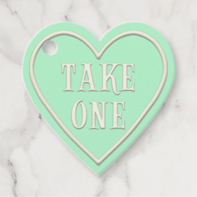 Étiquettes Cadeau Tea Party "Take One" Coeur vert Personnalisé (Devant)