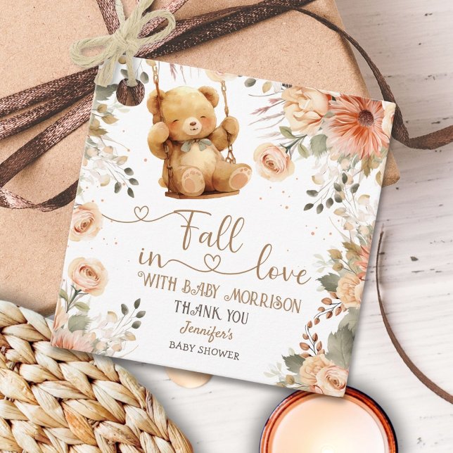 Étiquettes Cadeau Teddy Bear Baby shower d'automne chute en amour (Créateur téléchargé)