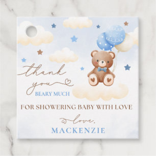 Étiquettes Cadeau Teddy Bear Balloon Boy Baby shower Favoriser Tags