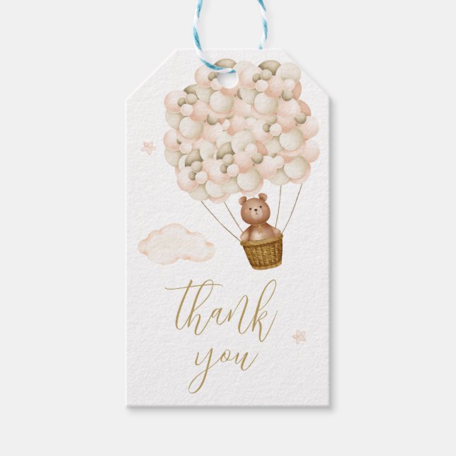 Étiquettes-cadeau Teddy Bear Gold Ballons Merci de script Gold (Devant)