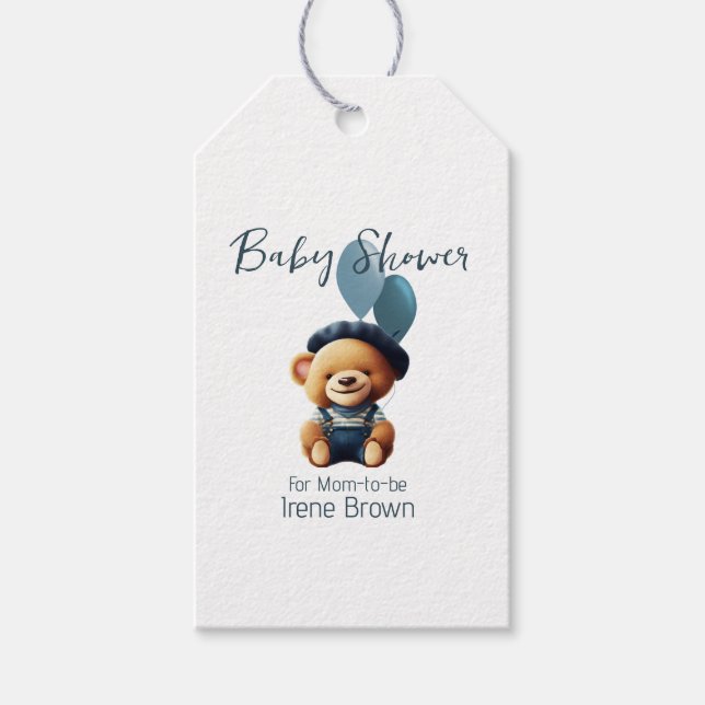 Étiquettes-cadeau Teddy Bear Jean Baby shower Bleu (Devant)