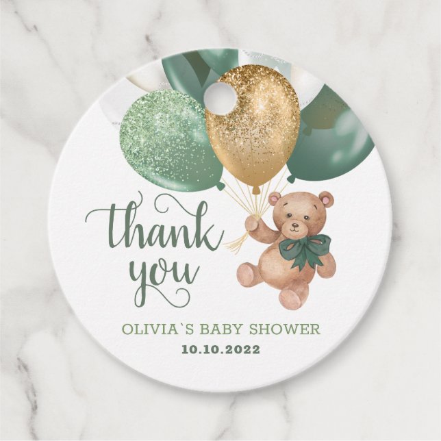Étiquettes Cadeau Teddy Bear Merci Baby shower Faveurs Balises cadea (Devant)
