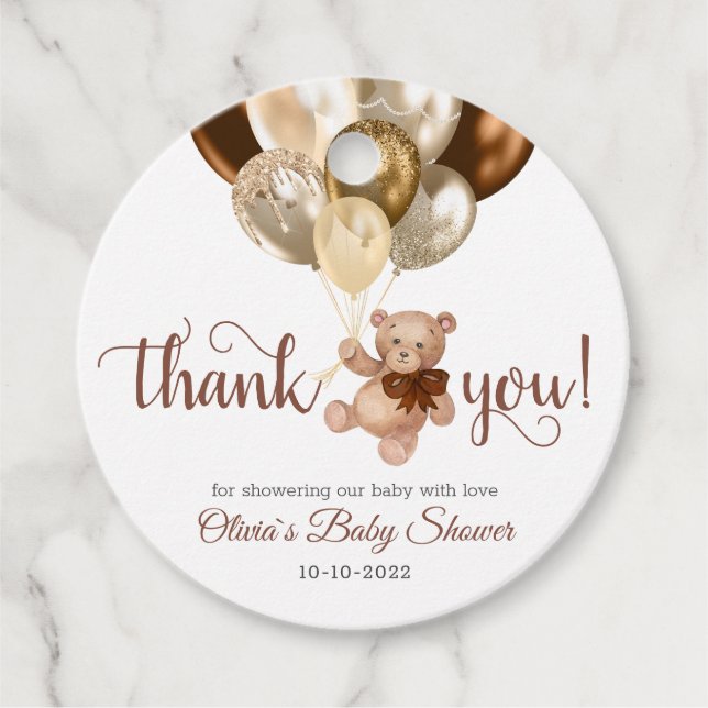 Étiquettes Cadeau Teddy Bear Merci Baby shower Faveurs Balises cadea (Devant)