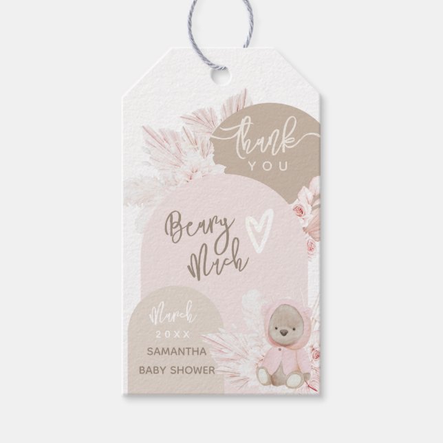 Étiquettes-cadeau Teddy Bear Moderne Boho Girl Baby shower Merci (Devant)