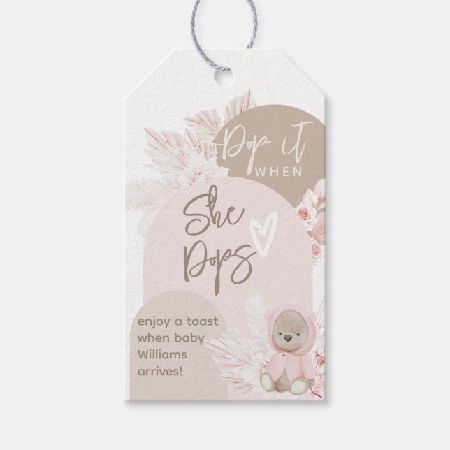 Étiquettes-cadeau Teddy Bear Moderne Boho Girl Baby shower Merci pop (Devant)
