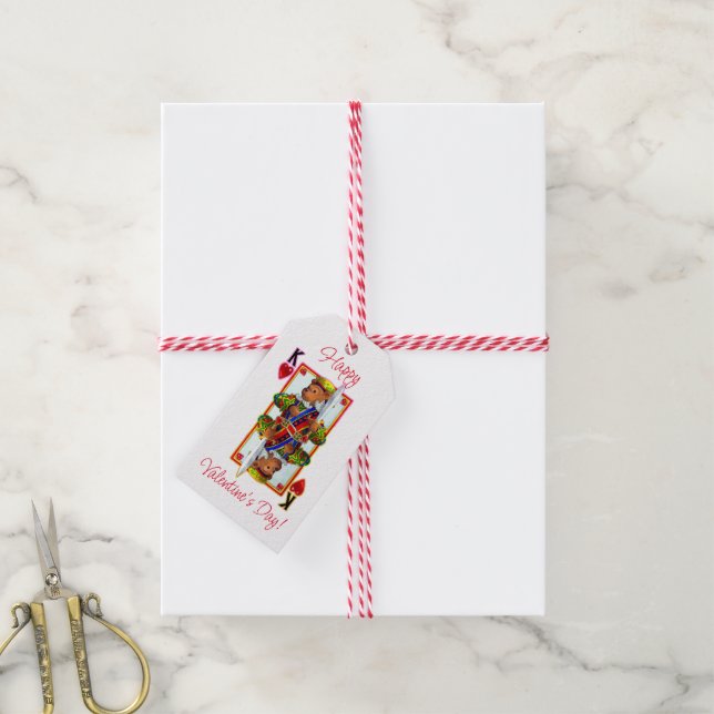 Étiquettes-cadeau Teddy Bear Roi des Coeurs (Avec de la ficelle)