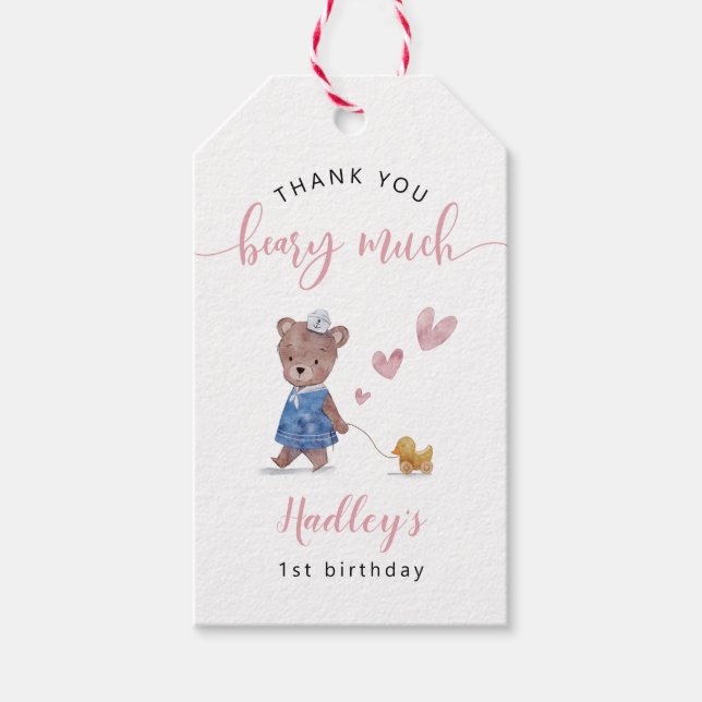 Étiquettes-cadeau Teddy Bear Sailor Girl Birthday Party (Devant)