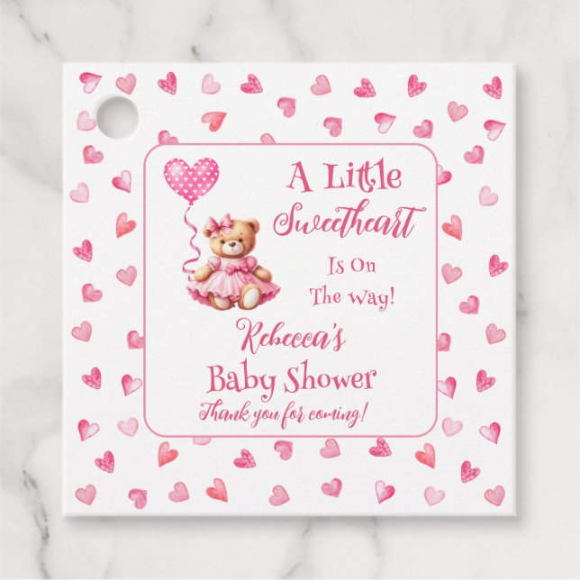 Étiquettes Cadeau Teddy Bear Un Petit Baby shower Fille Amoureuse (Devant)