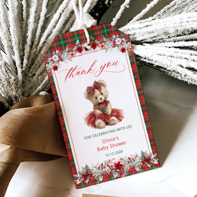 Étiquettes-cadeau Teddy Ours Noël Fille Baby shower Merci (Créateur téléchargé)