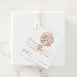 Étiquettes Cadeau Teddy Ours Rose Coeur & Balloon Baby Girl Douche