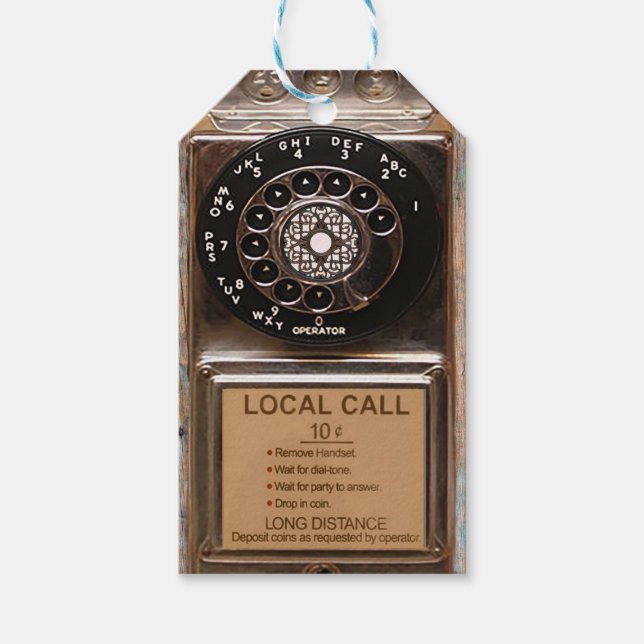 Étiquettes-cadeau Téléphone antique rotatif payant rude (Devant)