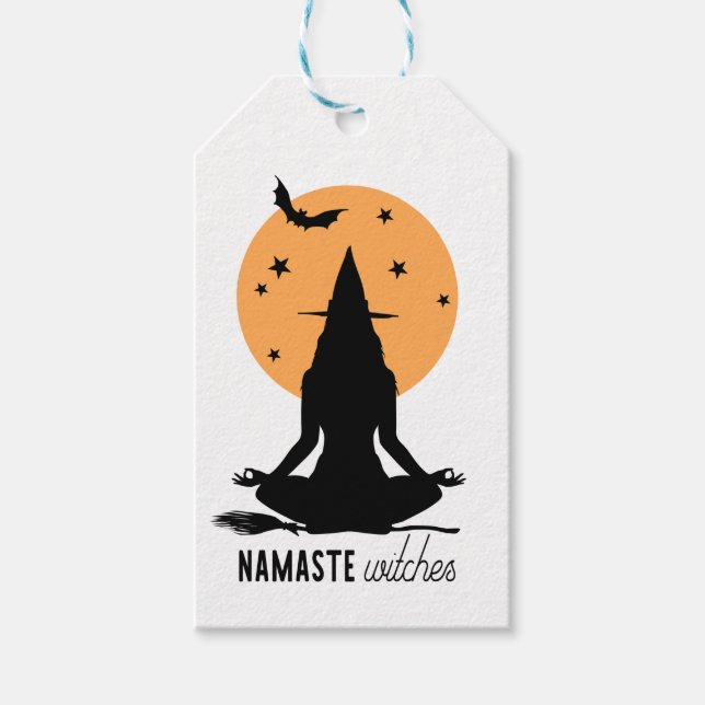 Étiquettes-cadeau Témoins de yoga d'Halloween contemporain (Devant)