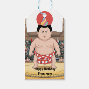 Étiquettes-cadeau Temple de sumo dans le drapeau japonais dohy