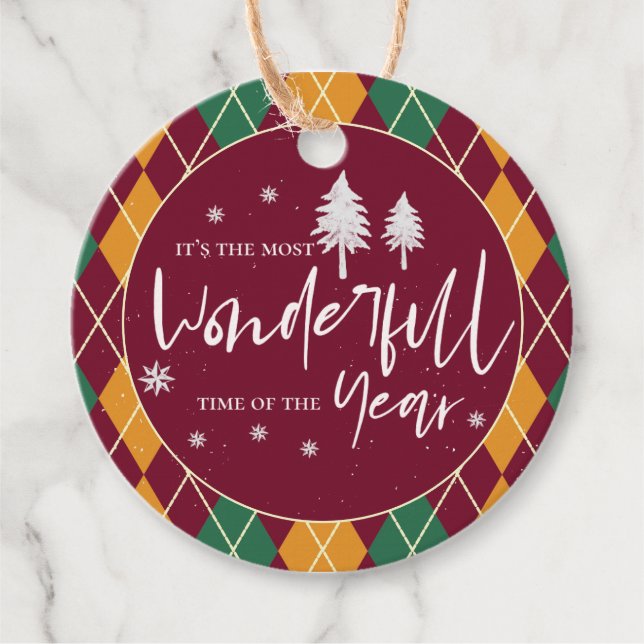Étiquettes Cadeau Temps Le Plus Merveilleux De L'Année Jacquard Noël (Devant)