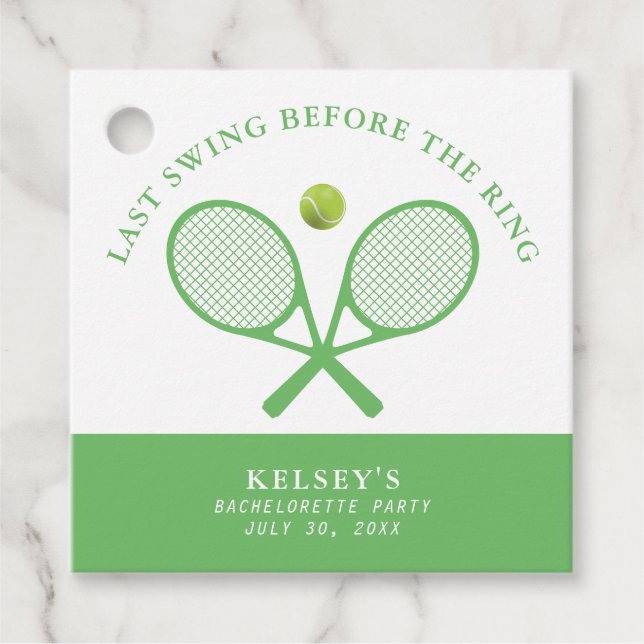 Étiquettes Cadeau Tennis Bachelorette Dernière swing avant l'anneau (Devant)