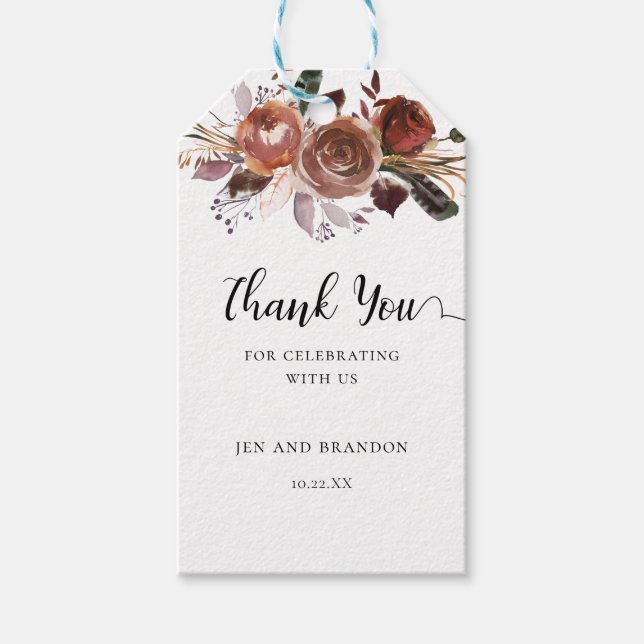 Étiquettes-cadeau Terra Cotta Merci Floral Favoriser Mariage (Devant)