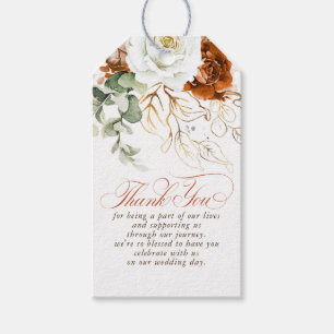 Étiquettes-cadeau Terracotta et fleurs blanches Boho Merci