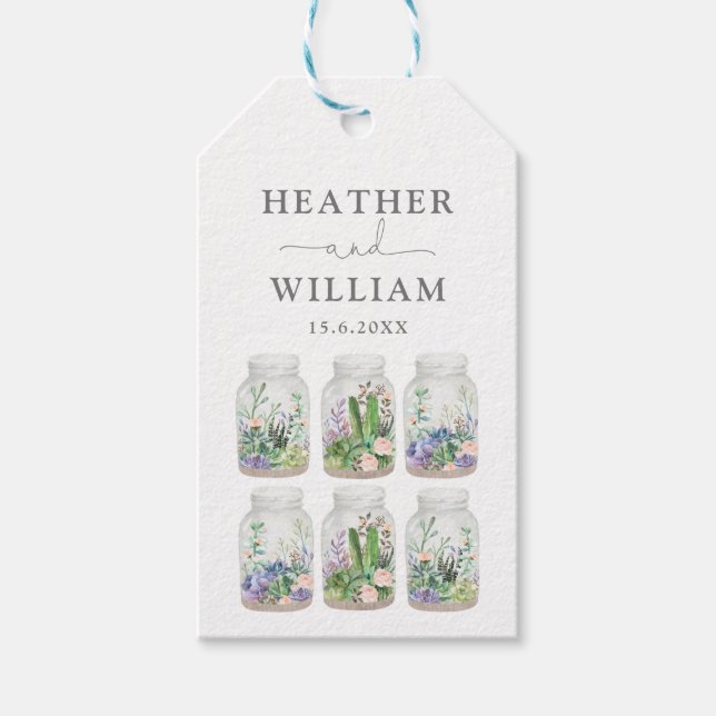 Étiquettes-cadeau Terrarium Succulent moderne Fiesta Floral Mariage (Devant)