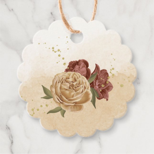 Étiquettes Cadeau terre cuite tonalité de terre mariage vert fleuri (Devant)