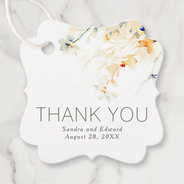 Étiquettes Cadeau Terre Elégante Fleurs Merci Mariage (Devant)