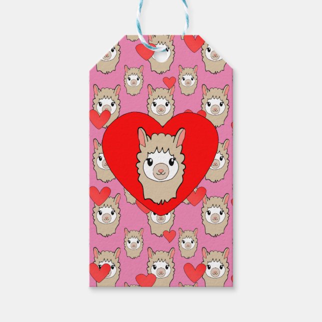 Étiquettes-cadeau Tête De Llama Cute Et Coeurs Rouges Arrière - plan (Devant)