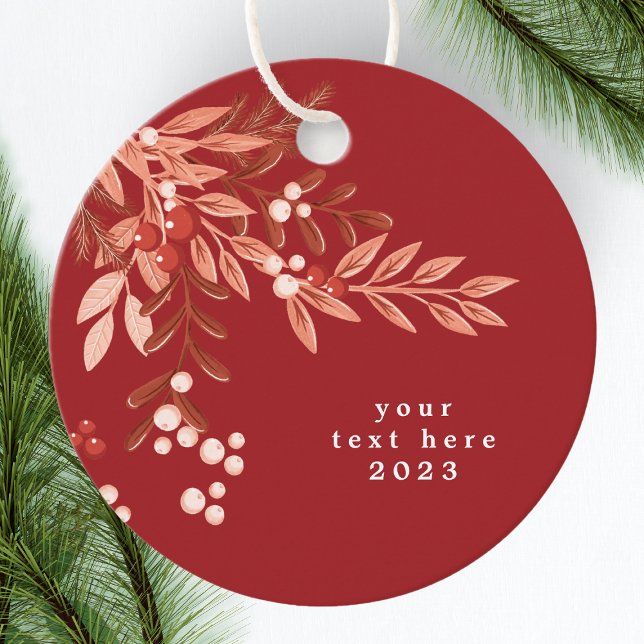 Étiquettes Cadeau Texte Feuilleté Floral Noël traditionnel Rouge (Créateur téléchargé)