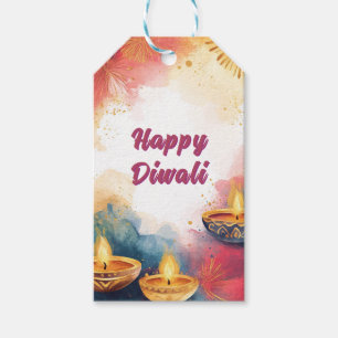 Étiquettes-cadeau Texte personnalisé, Aquarelle Diwali Lumière et fê