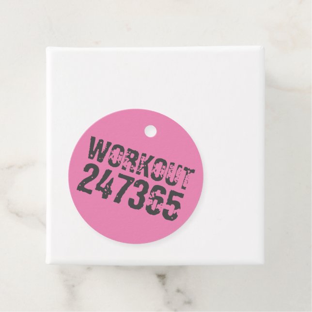 Étiquettes Cadeau Texte usé et rayé Workout 247365 rose (En situation)