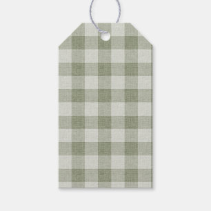 Étiquettes-cadeau Texture de lin à carreaux de Buffalo en vichy vert