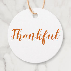 Étiquettes Cadeau Thankful orange épice script moderne thansgiving