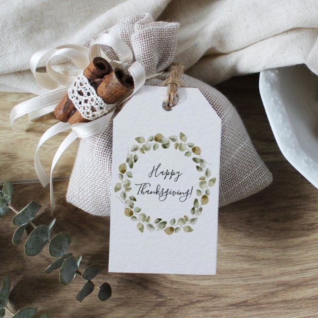 Étiquettes-cadeau Thankgiving Eucalyptus Wreath (Créateur téléchargé)