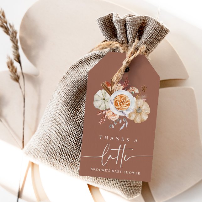 Étiquettes-cadeau "Thanks a Latte" Pumpkin Spice Baby Shower Favor (Créateur téléchargé)