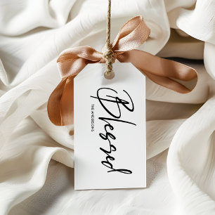 Étiquettes-cadeau Thanksgiving blanc minimaliste "béni"