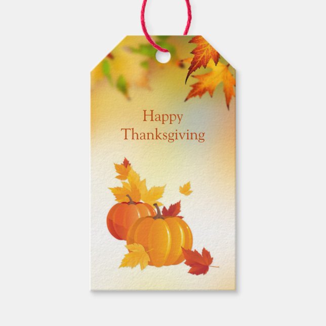 Étiquettes-cadeau Thanksgiving, Citrouilles, feuilles d'érable (Devant)
