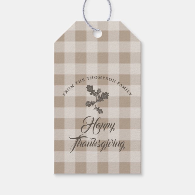 Étiquettes-cadeau Thanksgiving Fall Folid Feuilles Brown Plaid (Devant)