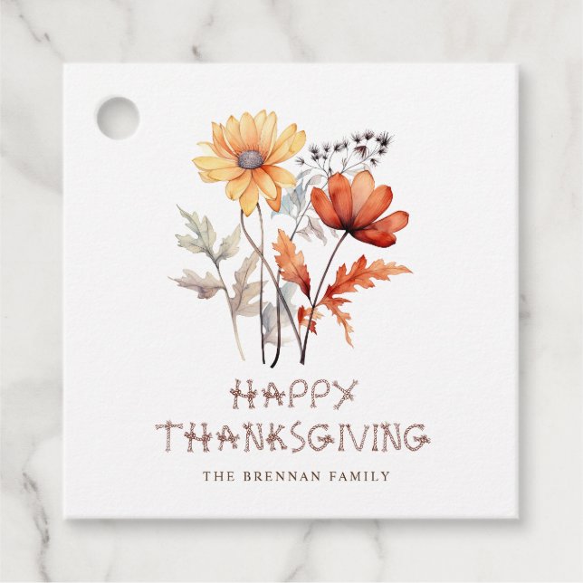 Étiquettes Cadeau Thanksgiving Floral Moderne Élégant Fleur sauvage (Devant)