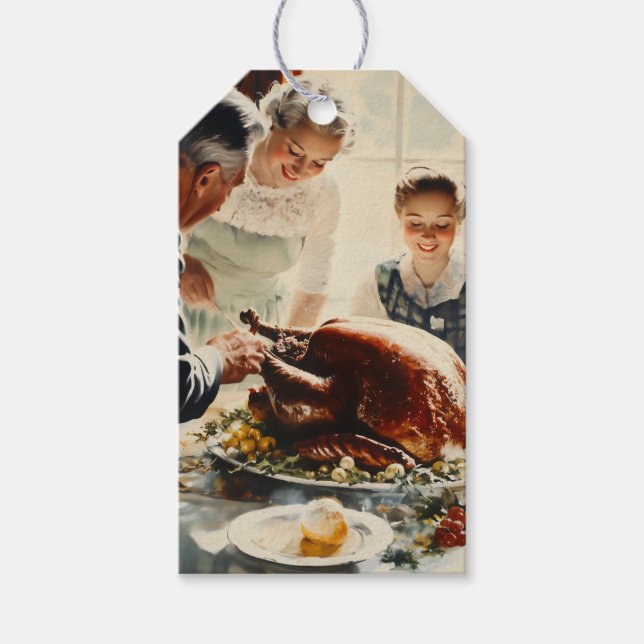 Étiquettes-cadeau Thanksgiving Joy : Une fête familiale (Devant)