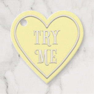Étiquettes Cadeau Thé Party "Essayez-Moi" Cœur Jaune Personnalisé