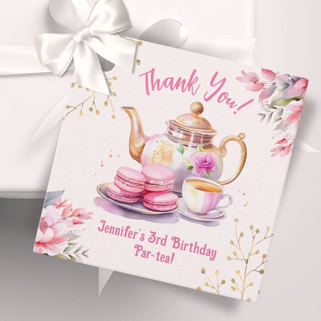 Étiquettes Cadeau Thé pour trois ! Fille rose 3e anniversaire Thé pa (Créateur téléchargé)