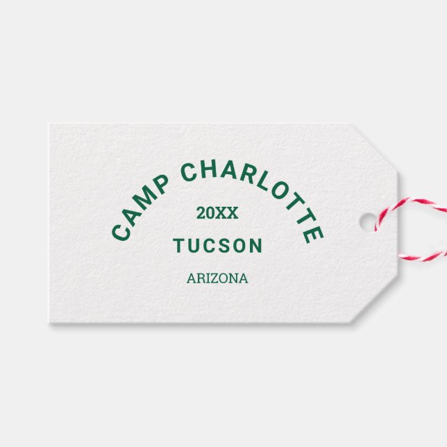 Étiquettes-cadeau Thème Camping Bachelorette Forêt Green Crest (Devant (Horizontal))