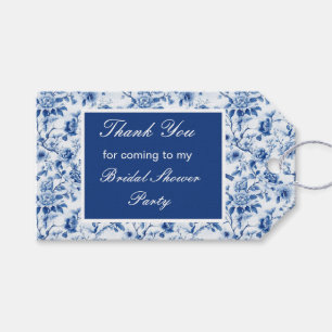 Étiquettes-cadeau Thème Chinois Oiseaux Bleus et Fleurs Baby Shower