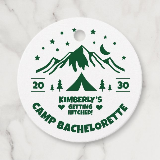 Étiquettes Cadeau Thème de fête de Bachelorette de camping (Devant)