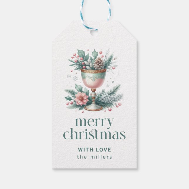 Étiquettes-cadeau Thème de Noël festif Fancy Chalice (Dos)