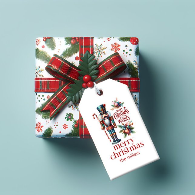 Étiquettes-cadeau Thème de Noël Nutcracker Retro Typographie Vin L (Créateur téléchargé)