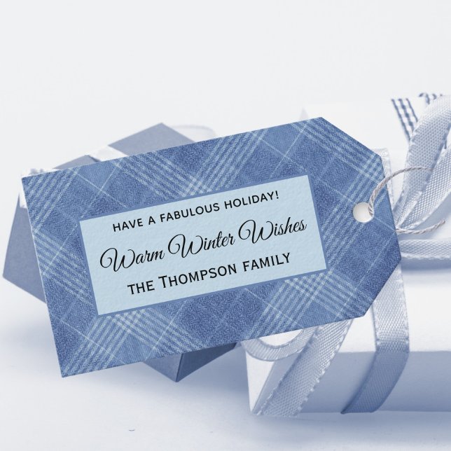 Étiquettes-cadeau Thème d'hiver Plaid bleu affaires/personnel 10 (Créateur téléchargé)